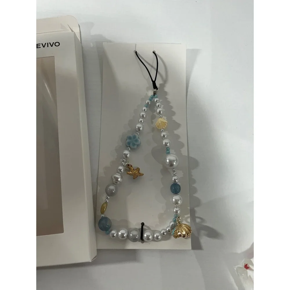 Urban Revivo Beaded Mobile Phone Chain Starfish Seashell Coastal Charm NIB 20cm